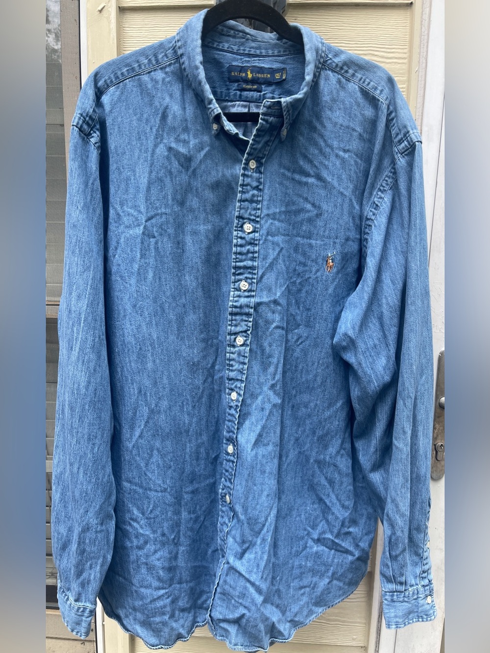 Ralph Lauren Classic Fit Blue Denim Button-Down Shirt 2XLT  Long  Sleeve